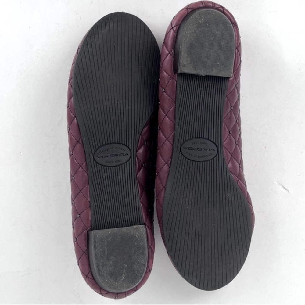 Via Spiga Shoes Ballet Flats Size 8.5 Burgundy Red Quilted Silver Grommets - Picture 13 of 16